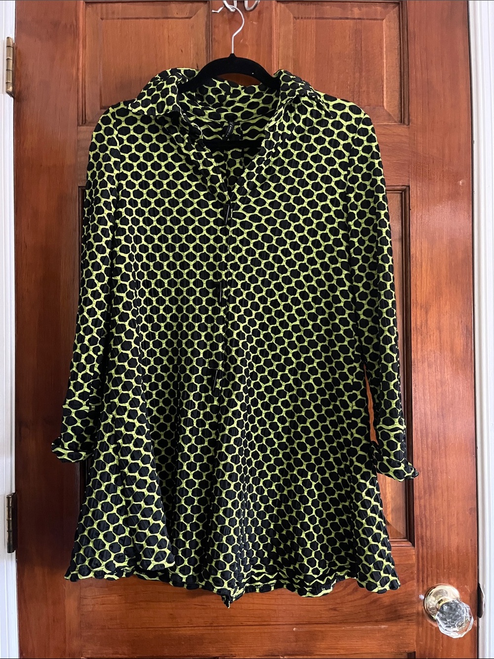 Women's Lime Green and Black Polka Dot Tunic Blouse